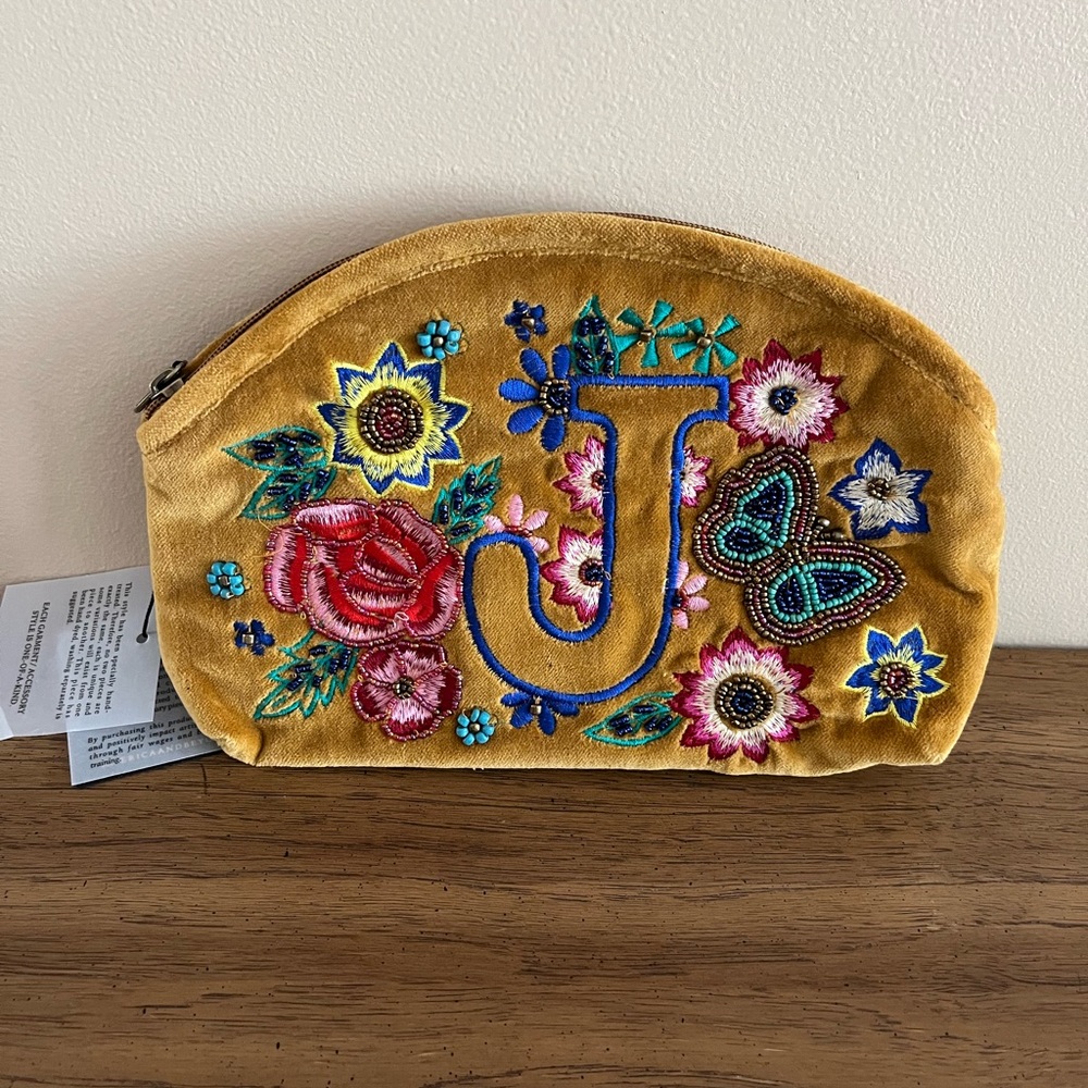 Velvet and Beaded Initial Pouch